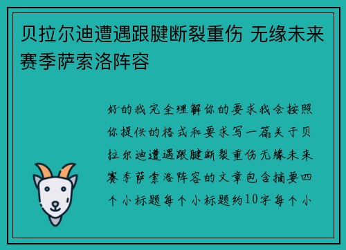 贝拉尔迪遭遇跟腱断裂重伤 无缘未来赛季萨索洛阵容